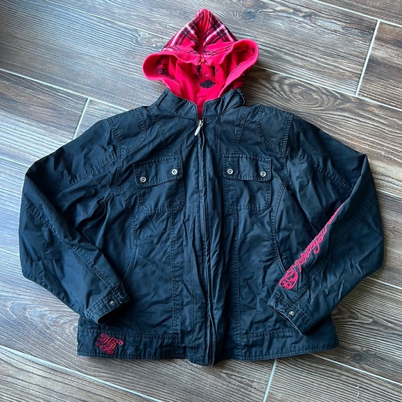 Harley Davidson black zip up jacket with removable hooded vest size 1w - Picture 2 of 12